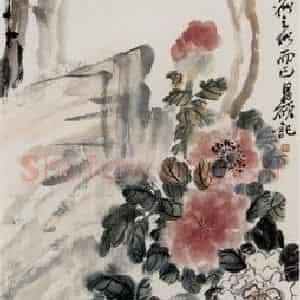清代 吴昌硕《玉堂贵寿图轴》国画花鸟写意作品图片鉴赏