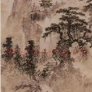 明代 戴进《松岩萧寺图》国画山水作品图片鉴赏