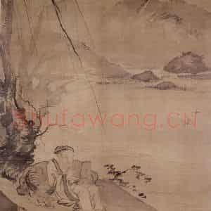 明代 吴伟《柳阴读书图》国画山水作品图片鉴赏