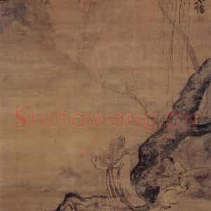 明代 吴伟《柳岸闲步图》国画山水作品图片鉴赏