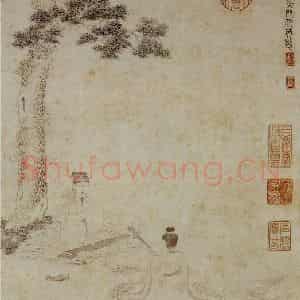 仇英《松阴琴阮图》国画综合作品图片鉴赏