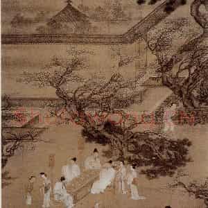 仇英《桃李园图》国画综合作品图片鉴赏