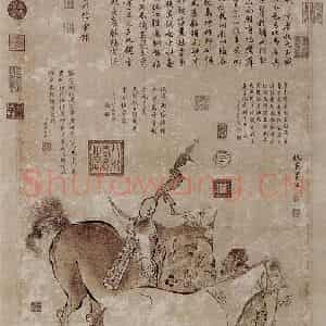 仇英《双骏图》国画综合作品图片鉴赏