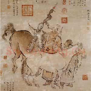 仇英《双骏图局部》国画综合作品图片鉴赏