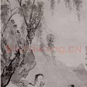仇英《柳下眠琴图》国画综合作品图片鉴赏