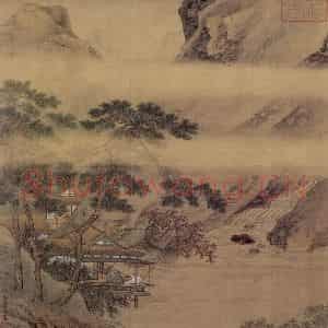 仇英《临溪水阁图》国画综合作品图片鉴赏