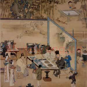 仇英《竹院品古图》国画综合作品图片鉴赏