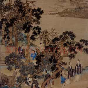 仇英《松林六逸图》国画综合作品图片鉴赏