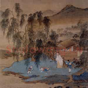 仇英《捉柳花图》国画综合作品图片鉴赏
