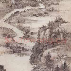 1939年 萧谦中《溪流过桥图》国画山水工笔作品图片鉴赏
