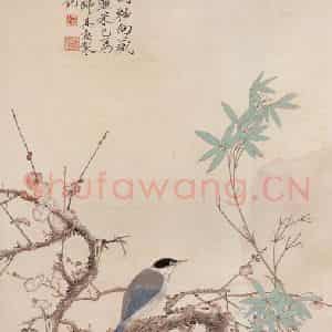 1937年 于非闇《仿崔白梅竹双清图》国画花鸟工笔作品图片鉴赏
