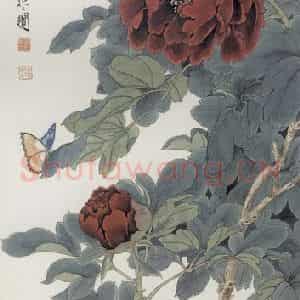 1948年 于非闇《墨牡丹》国画花鸟工笔作品图片鉴赏