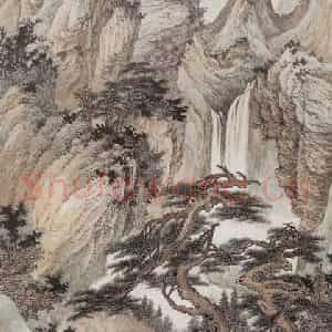 1934年 刘子久《松荫观瀑》国画山水工笔作品图片鉴赏