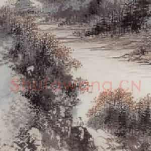 1942年 胡佩衡《秋山萧寺》国画山水写意作品图片鉴赏