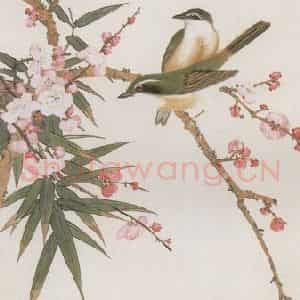 1940年 赵梦朱《梅竹双鸟》国画花鸟工笔作品图片鉴赏