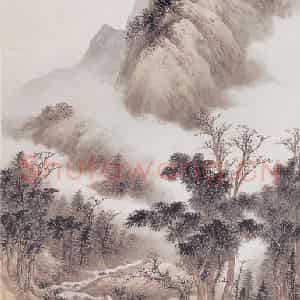 1943年 祁昆《仿张君度笔意》国画山水工笔作品图片鉴赏
