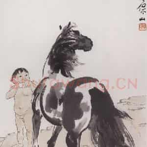 1942年 徐悲鸿《童马图》国画花鸟写意作品图片鉴赏