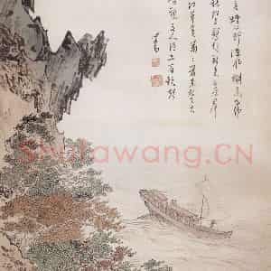 近现代 溥心畲《只有秋声送夕阳》国画山水工笔作品图片鉴赏