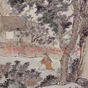 近现代 溥心畲《松影斜阳》国画山水写意作品图片鉴赏