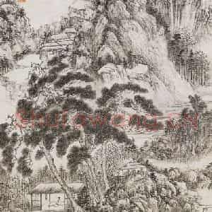 溥心畲《青山茅屋图》国画山水工笔作品图片鉴赏