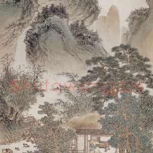 溥心畲《松峦高逸》国画山水工笔作品图片鉴赏