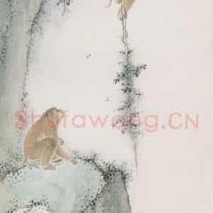 陈缘督《猿戏图》国画花鸟工笔作品图片鉴赏