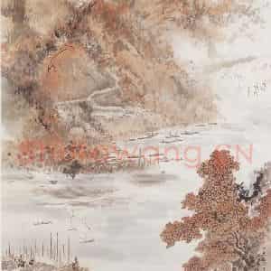1964年 吴镜汀《沁园春·长沙词意》国画山水写意作品图片鉴赏