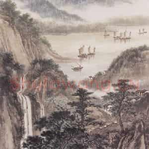 1978年 周元亮《湘江帆影》国画山水写意作品图片鉴赏