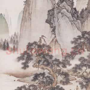 1944年 陈少梅《仿刘松年送全图》国画山水工笔作品图片鉴赏