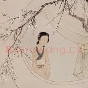 1947年 陈少梅《红楼望梅图》国画人物工笔作品图片鉴赏