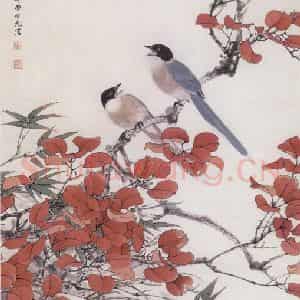 1981年 田世光《霜叶红于二月花》国画花鸟工笔作品图片鉴赏