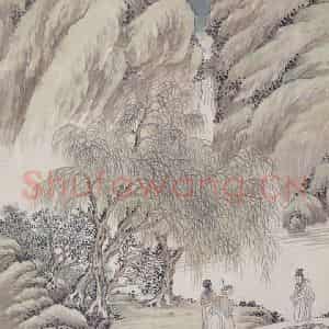 1920年 赵松声《蓝桥仙窟》国画山水写意作品图片鉴赏