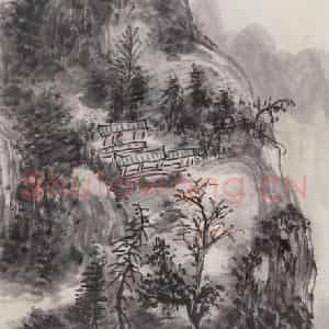1947年 黄宾虹《吴镇笔意》国画山水写意作品图片鉴赏