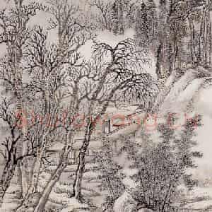 1922年 陶瑢《溪山雪意图》国画山水写意作品图片鉴赏