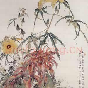 1921年 陶瑢《花卉图》国画花鸟工笔作品图片鉴赏
