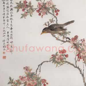 1922年 陶瑢《桃花画眉》国画花鸟工笔作品图片鉴赏