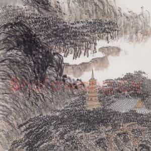 1917年 陈师曾《深山古寺》国画山水写意作品图片鉴赏