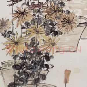 1917年 陈师曾《盆菊》国画花鸟写意作品图片鉴赏