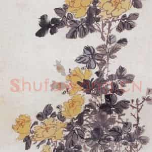 陈半丁《月季花》国画花鸟写意作品图片鉴赏