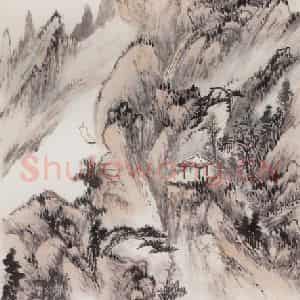 1933年 汤涤《深山访友图》国画山水工笔作品图片鉴赏