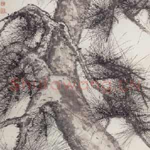 1942年 汤涤《墨松》国画花鸟工笔作品图片鉴赏