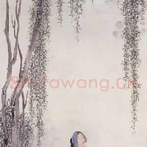 1923年 徐宗浩《柳下采菱图》国画人物工笔作品图片鉴赏
