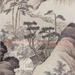1931年 萧谦中《深居读书图》国画山水工笔作品图片鉴赏