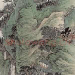 1932年 萧谦中《仿松雪青绿山水》国画山水工笔作品图片鉴赏