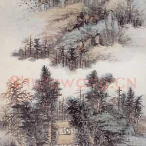 1938年 萧谦中《山林读意图》国画山水工笔作品图片鉴赏