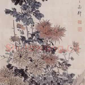 1894年 朱偁《花卉屏》国画花鸟画作品图片鉴赏