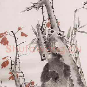 1874年 任薰《鹰熊独立》国画综合作品图片鉴赏