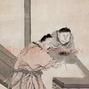 1879年 任薰《张颠草书图》国画人物画作品图片鉴赏