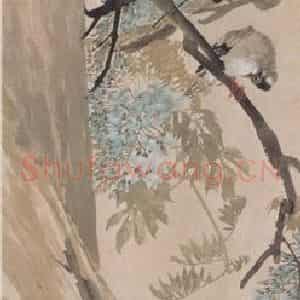 1890年 任伯年《紫藤翠鸟》国画花鸟画作品图片鉴赏