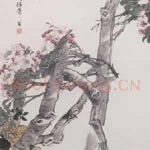 1882年 任伯年《花荫小犬图》国画花鸟画作品图片鉴赏
